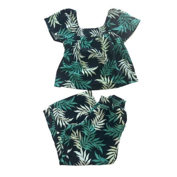 Joy Spun Other - Joy Spun Gauze Cotton Palm Leaf Top Pull On Wide Leg Pant Set Women’s Small 4 6